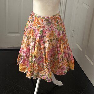 American Living Womens Lined Pleated Full Floral Skirt Pinks/Yellow/Orchid SZ 6